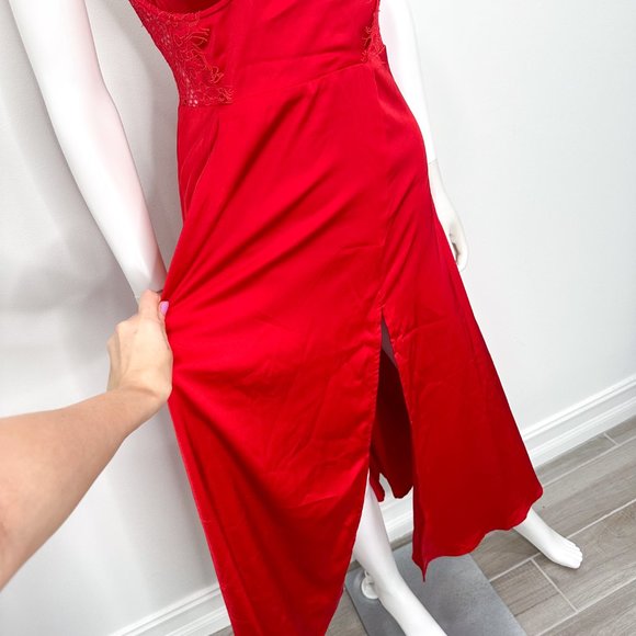 Alamour The Label Tonia Bustier Corset Lace Accent Slit Midi Dress in Red Size M - Picture 8 of 16